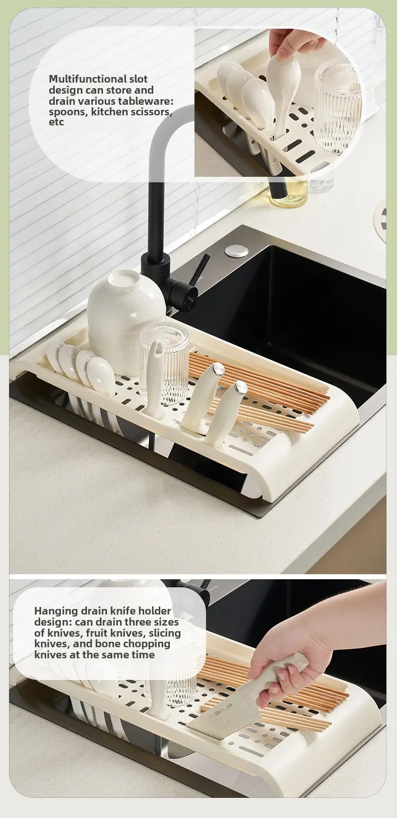Disheschopsticksstorage rack Kitchen washing vegetables fruit drain basket above the sink storage rack plastic water filter rack