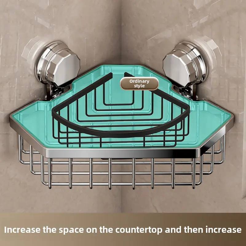 Kitchen perforation-free suction cup storage rack Wall-mounted seasoning rack Household corner seasoning supplies storage rack