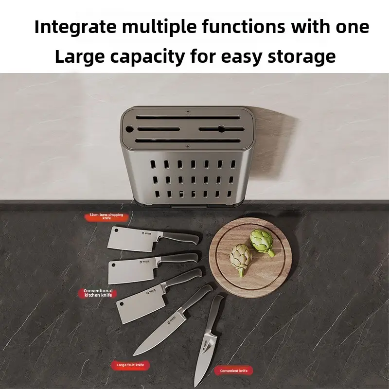 Space aluminum kitchen knife holder wall mounted storage rack for kitchen knife drain chopsticks tube knife storage rack