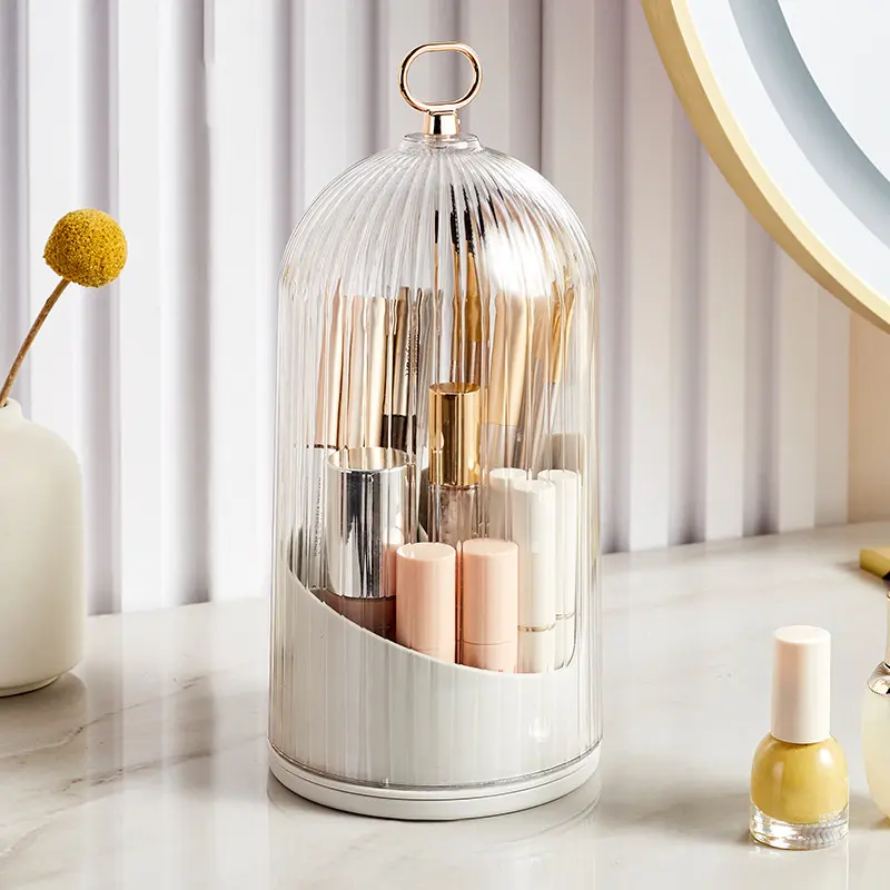 360° Rotating Makeup Brush Holder With Lid Desktop Makeup Organizer Cosmetic Storage Box Lipstick Eyebrow Storage Container Box