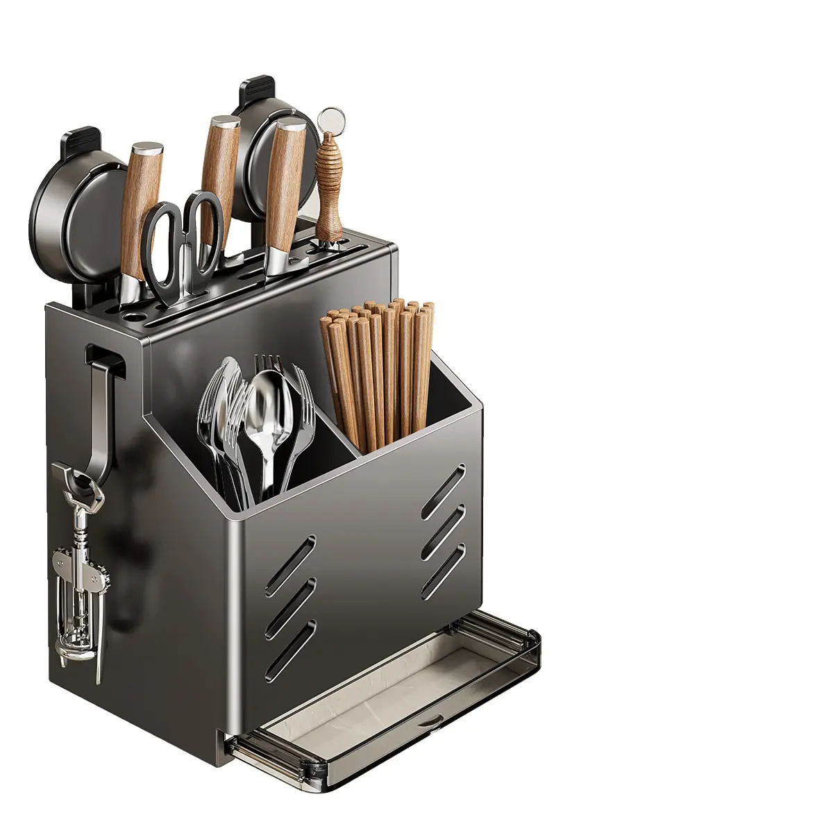 Kitchen suction kitchen knife rack rack wall hanging perforation-free chopsticks and knife cylinder integrated storage box