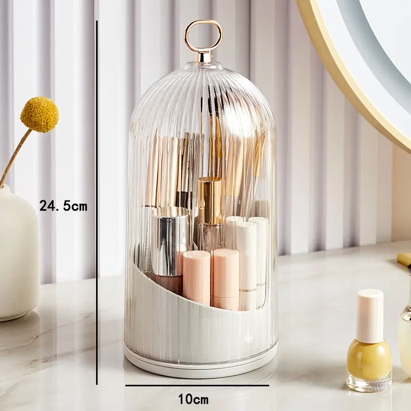 360° Rotating Makeup Brush Holder With Lid Desktop Makeup Organizer Cosmetic Storage Box Lipstick Eyebrow Storage Container Box