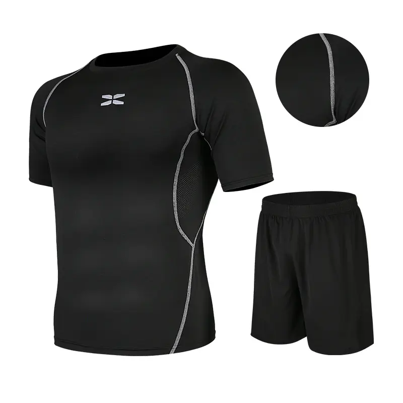 Fitness suit Men's 2025 summer gym tight running sports suit Summer clothes breathable two-piece set