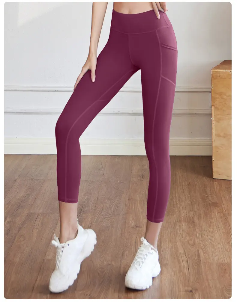 Juyitang mesh side pocket sports fitness trousers running elastic high waist hip lift yoga pants women's thin