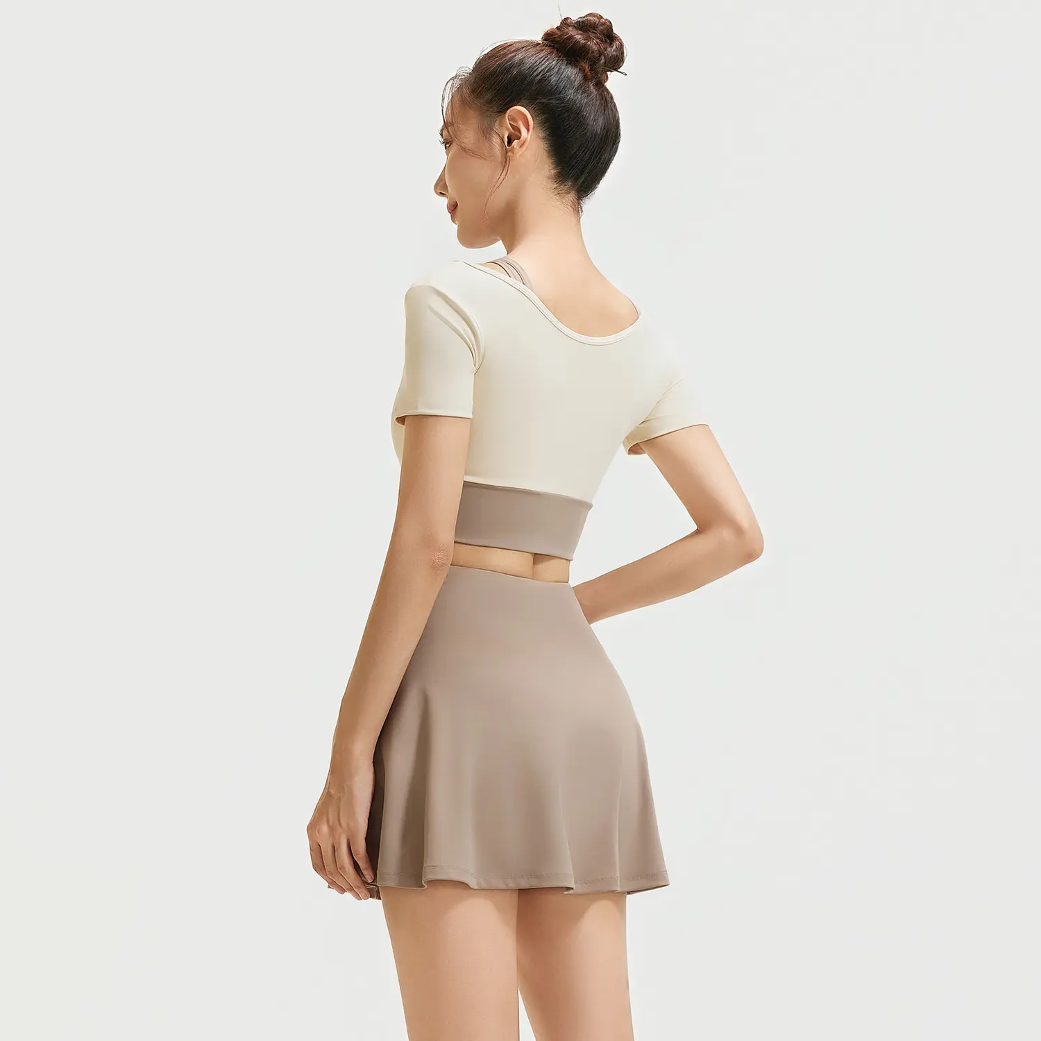 Juyitang high elastic nude running sports suit color matching fake two-piece suit anti-light suit women