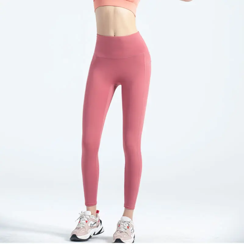 Cross-border no-embarrassment line fitness high waist hip lift sports leggings peach hip nylon nude yoga pants women