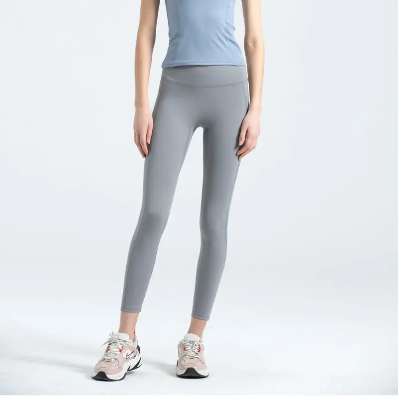 Cross-border no-embarrassment line fitness high waist hip lift sports leggings peach hip nylon nude yoga pants women