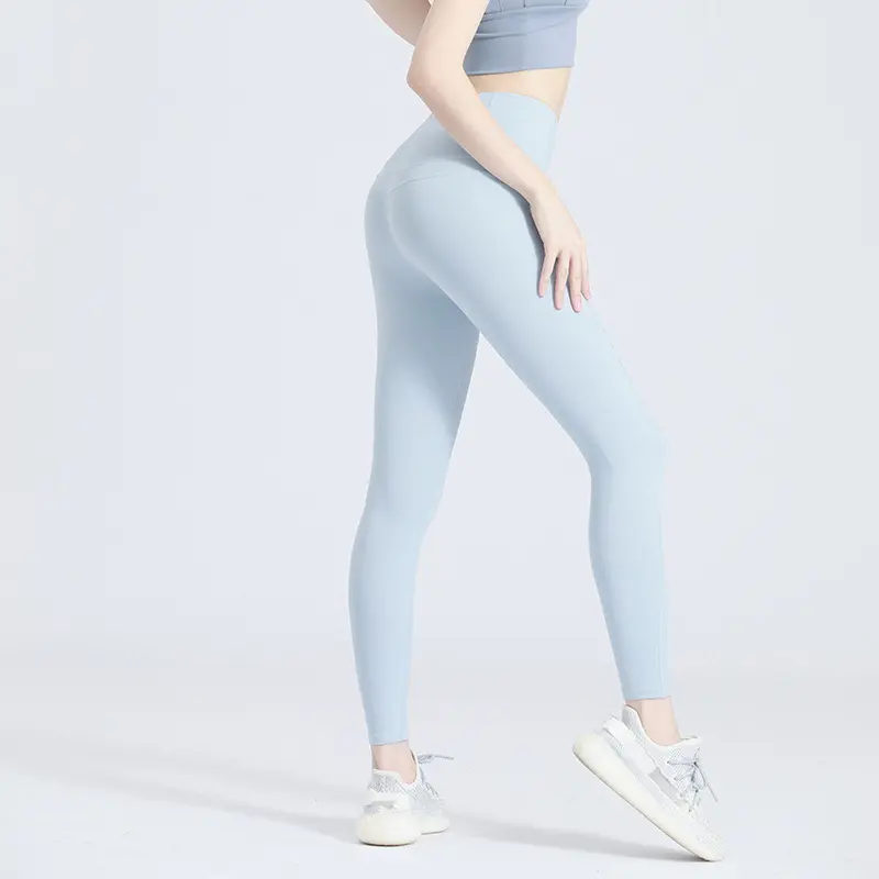 Cross-border no-embarrassment line fitness high waist hip lift sports leggings peach hip nylon nude yoga pants women