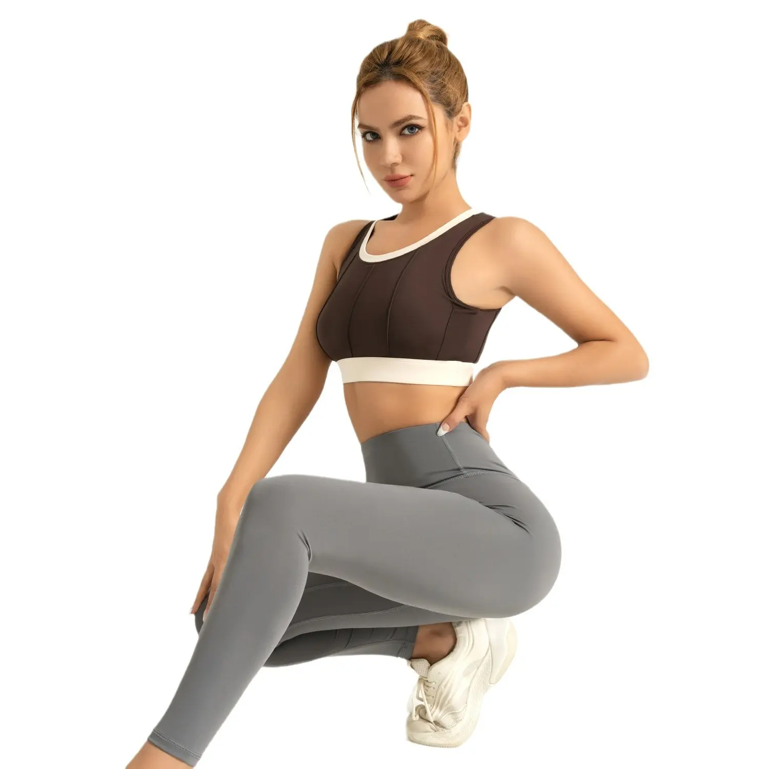 Cross-border area vertical pattern color matching yoga bra high strength shock-proof fixed thin sports underwear bras for women
