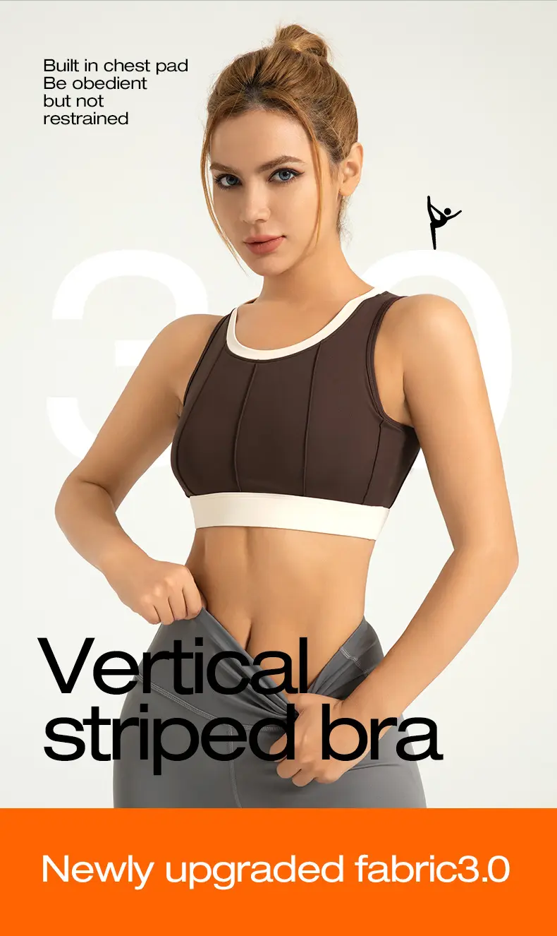 Cross-border area vertical pattern color matching yoga bra high strength shock-proof fixed thin sports underwear bras for women