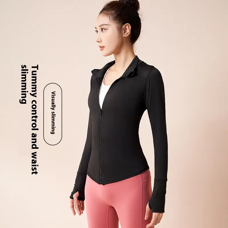 Juyitang autumn and winter velvet back flower yoga jacket stand-up collar zipper outdoor sports windproof  fitness clothing