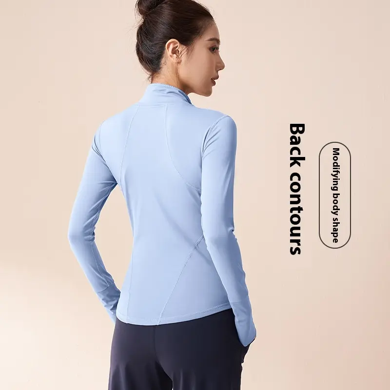 Juyitang autumn and winter velvet back flower yoga jacket stand-up collar zipper outdoor sports windproof  fitness clothing