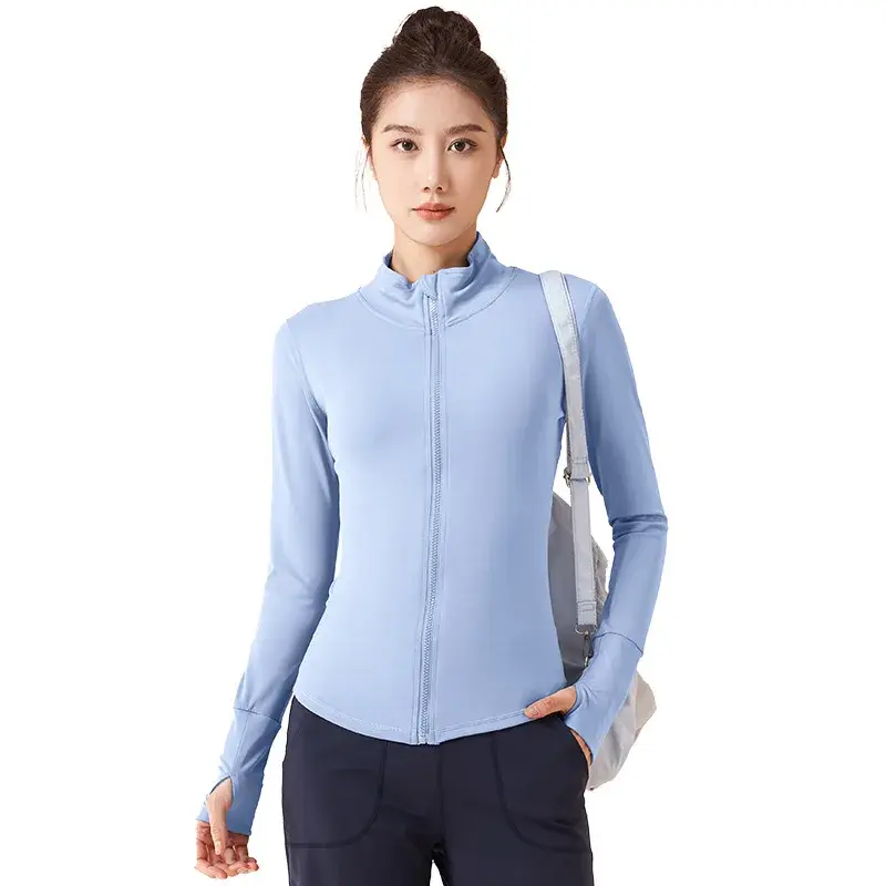 Juyitang autumn and winter velvet back flower yoga jacket stand-up collar zipper outdoor sports windproof  fitness clothing