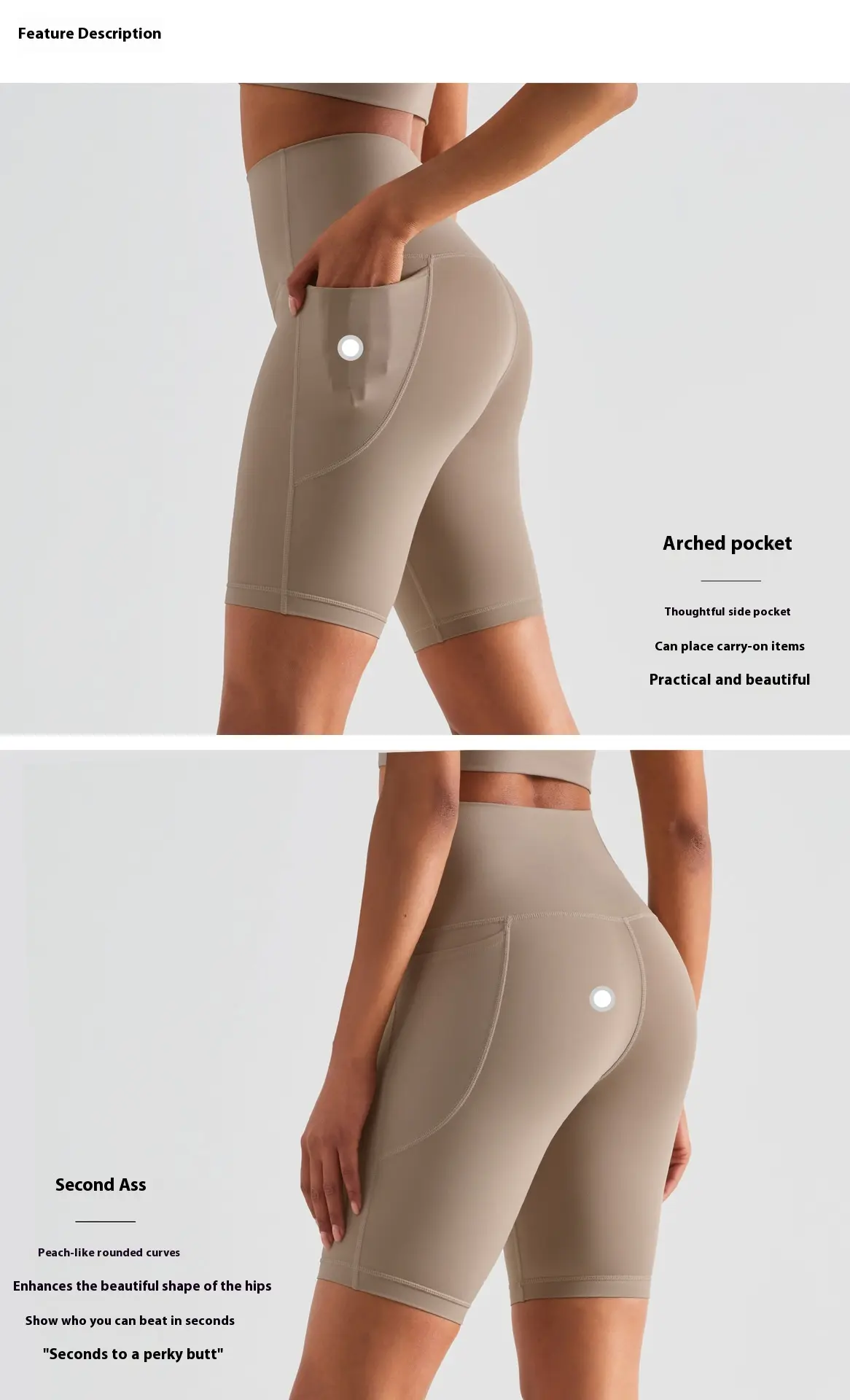 Fitness five-point pants high waist belly lift hip tight biker shorts gym shorts workout shorts