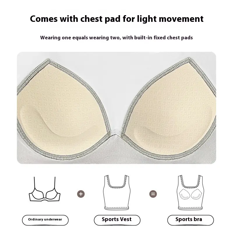 Juyitang high elastic color matching trimmed sports underwear gathers to show breasts and large breasts, shockproof yoga bra