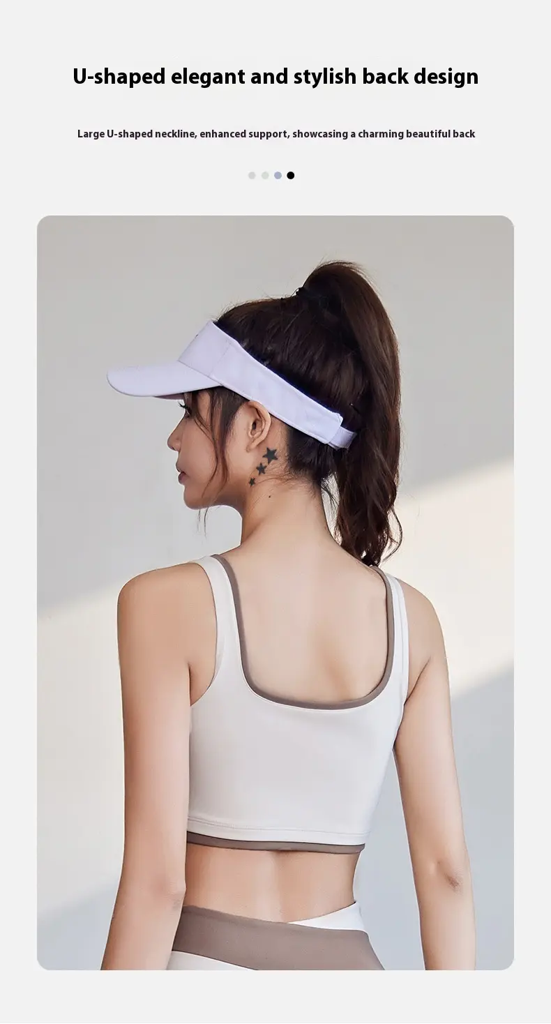 Juyitang high elastic color matching trimmed sports underwear gathers to show breasts and large breasts, shockproof yoga bra