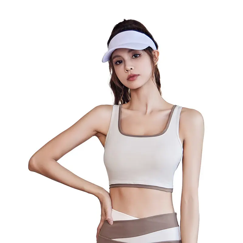 Juyitang high elastic color matching trimmed sports underwear gathers to show breasts and large breasts, shockproof yoga bra
