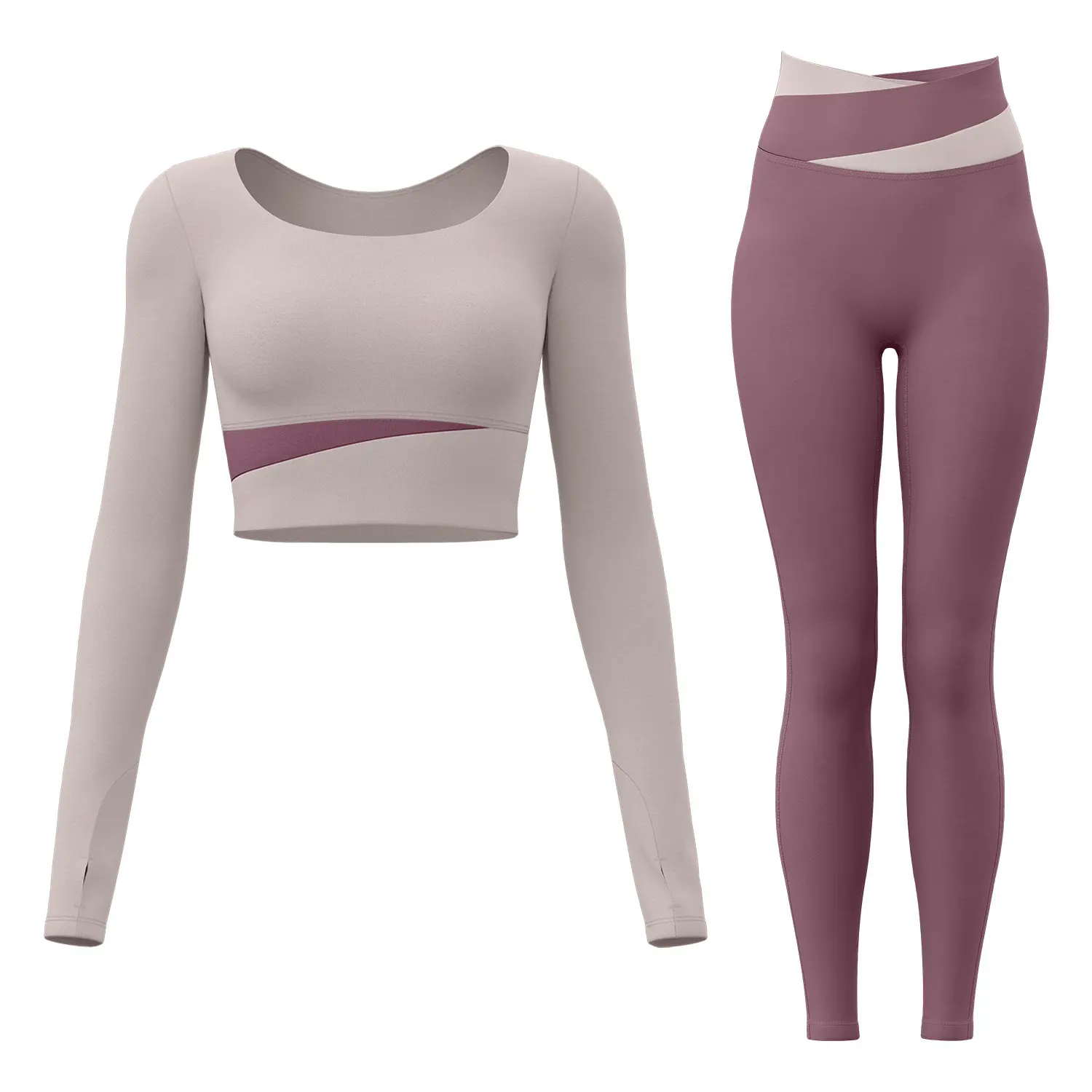 Juyatang nude feeling tight high elastic and thin sports running fitness suit women's color matching yoga suit