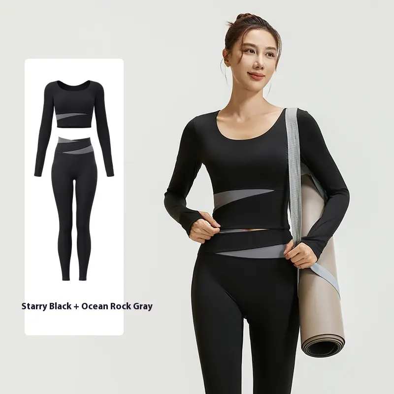 Juyatang nude feeling tight high elastic and thin sports running fitness suit women's color matching yoga suit