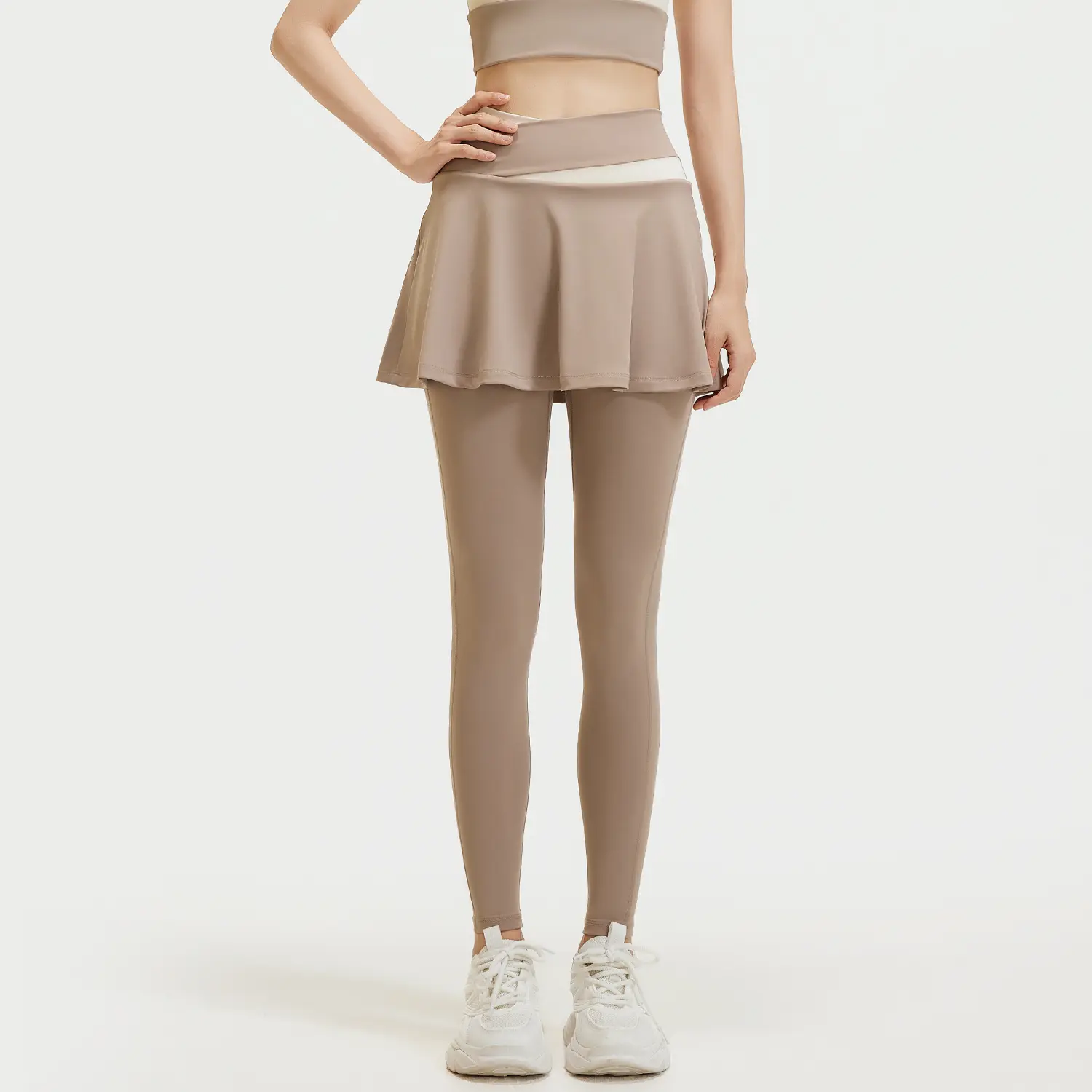 Juyitang color matching fake two-piece culottes, high waist, belly and thin fitness wear, anti-light yoga pants for women
