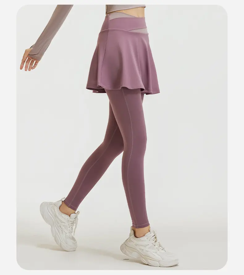 Juyitang color matching fake two-piece culottes, high waist, belly and thin fitness wear, anti-light yoga pants for women