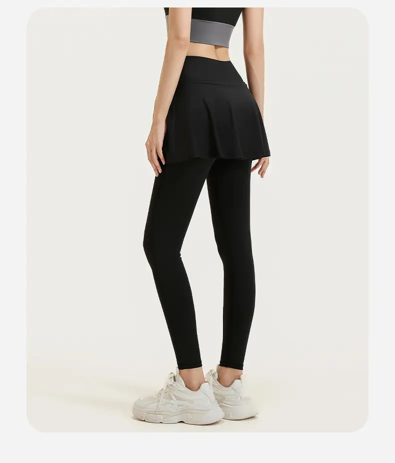 Juyitang color matching fake two-piece culottes, high waist, belly and thin fitness wear, anti-light yoga pants for women