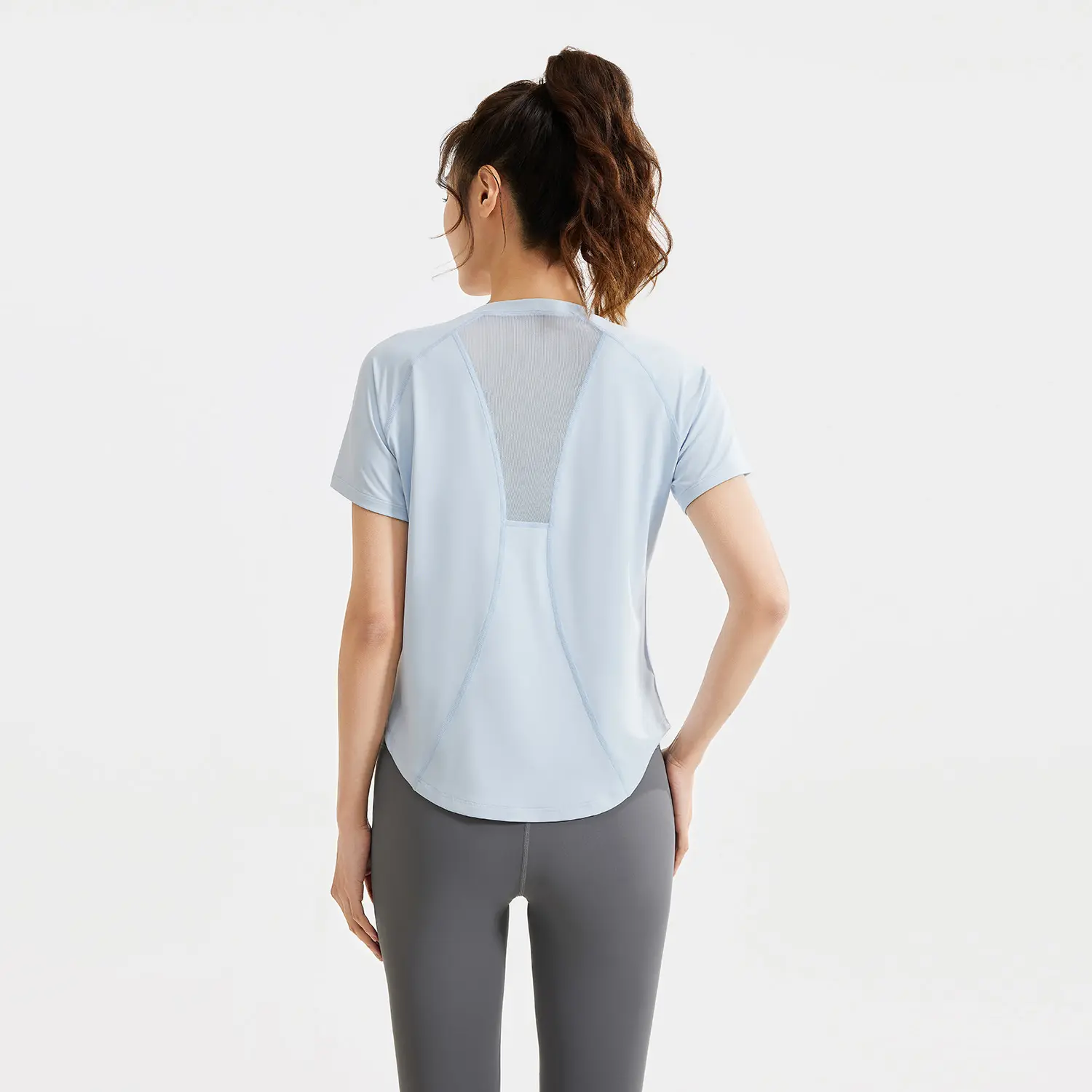 Juyitang's new spring and summer casual suit, mesh blouse T-shirt, high-waisted sports leggings, and thin fitness suit.