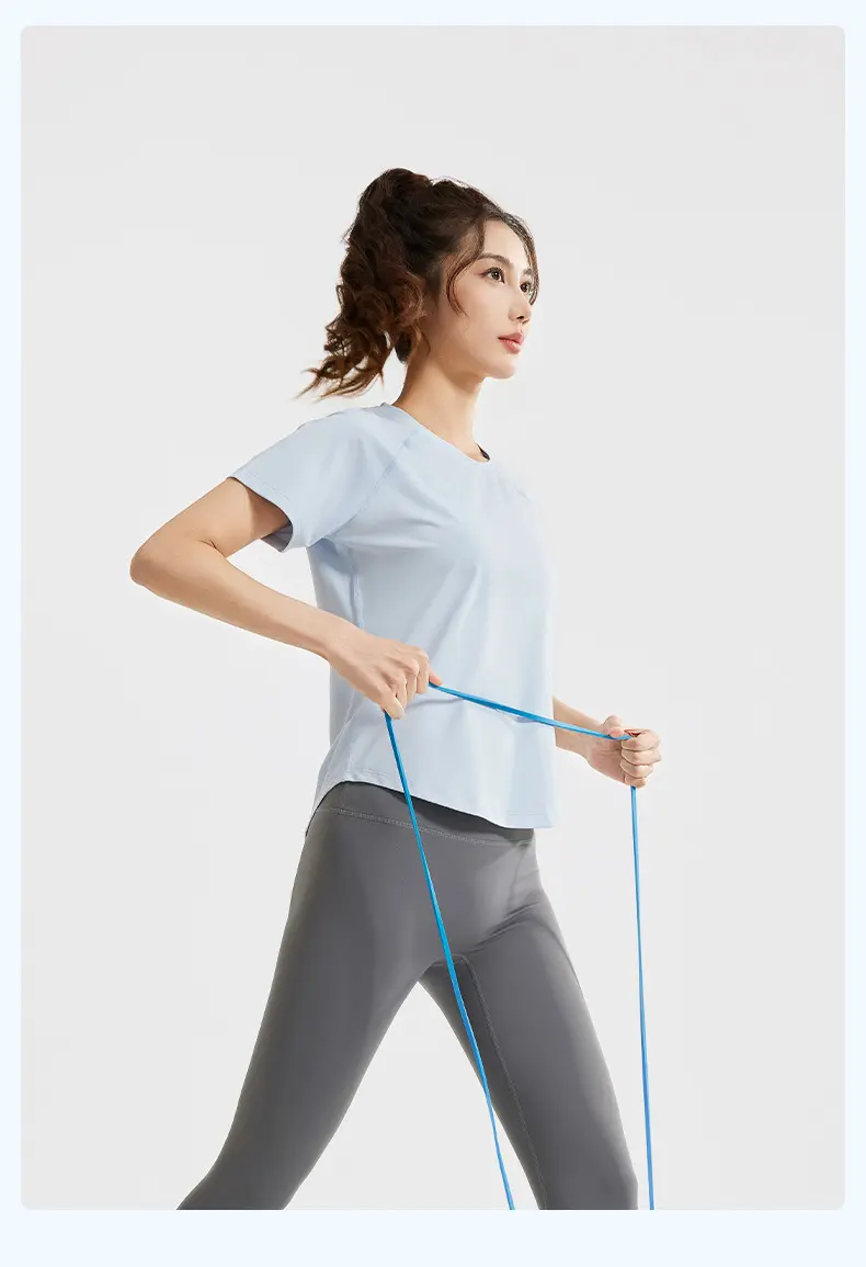Juyitang's new spring and summer casual suit, mesh blouse T-shirt, high-waisted sports leggings, and thin fitness suit.