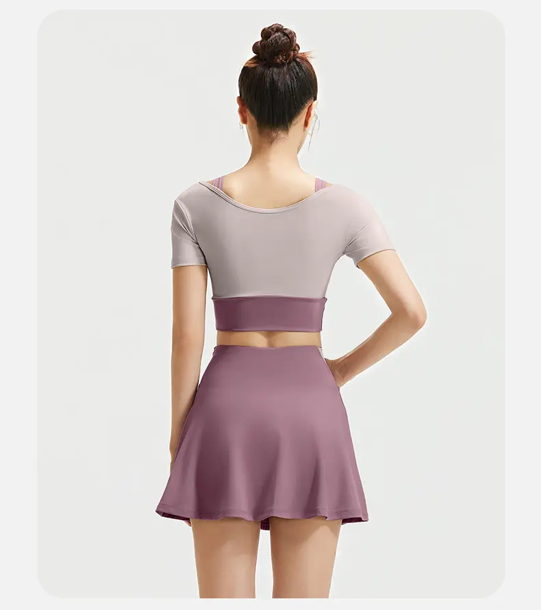 Juyitang fake two-piece skirt anti-light shorts nude tight sports skirt running fitness suit women
