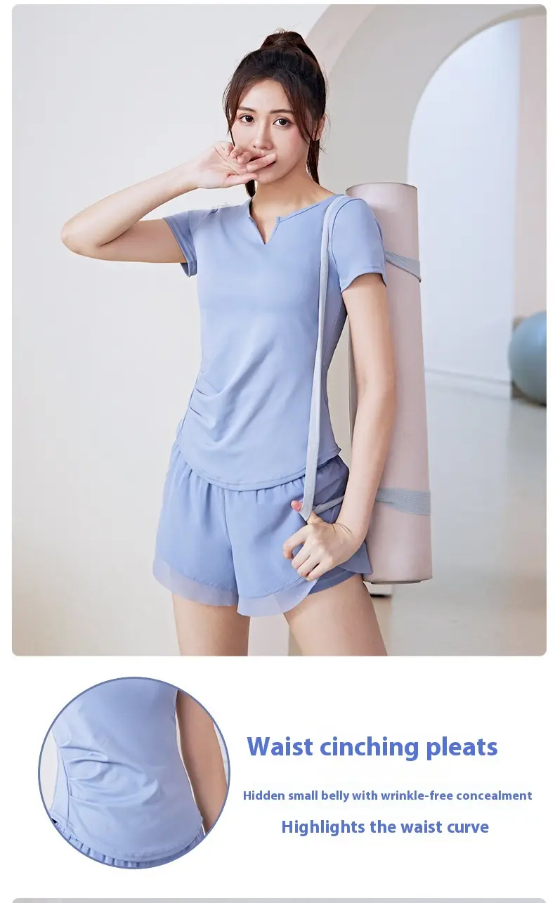 Juyitang comes with samples and pictures to support OEM/ODMV collar folds sports fitness yoga short sleeves