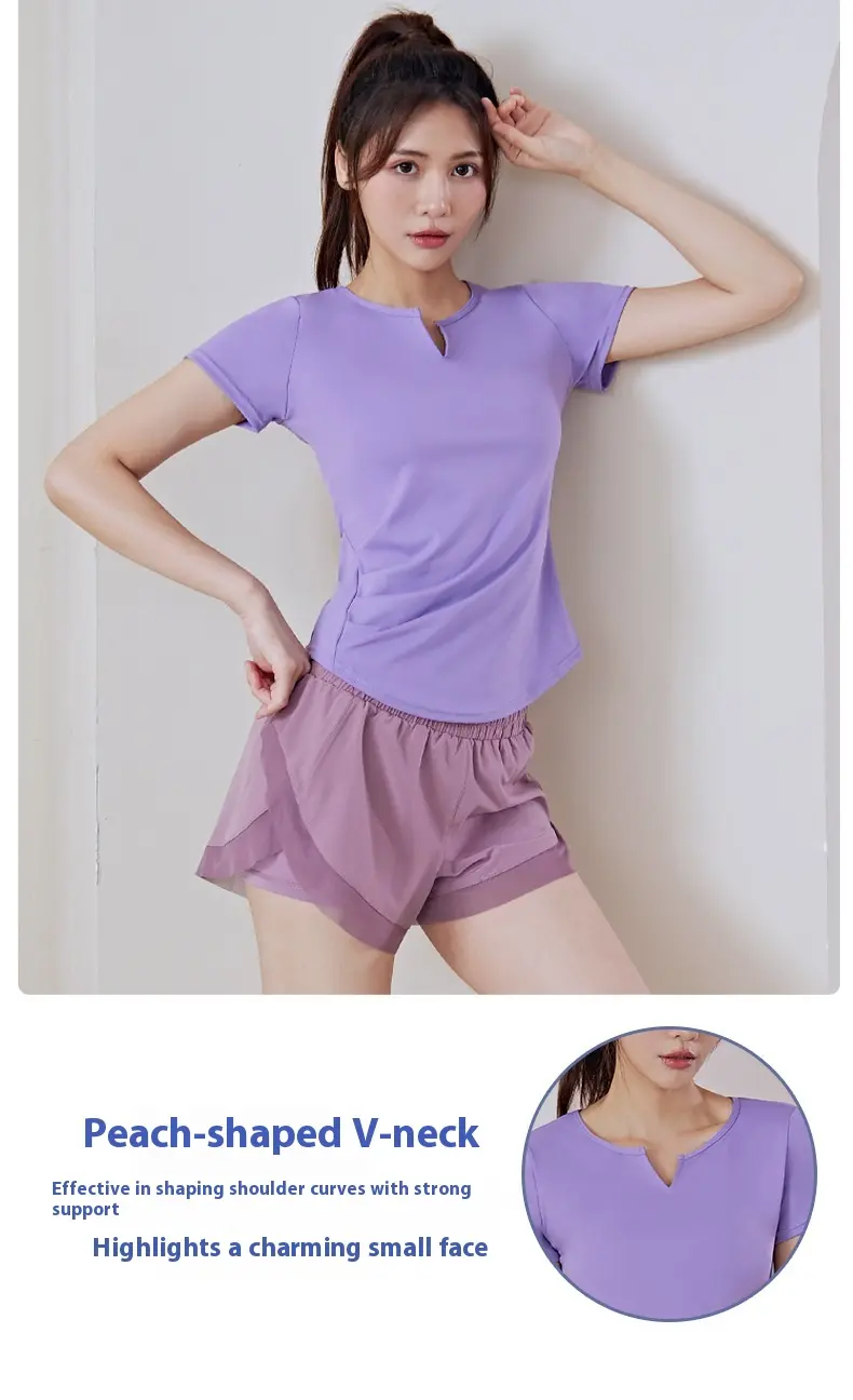 Juyitang comes with samples and pictures to support OEM/ODMV collar folds sports fitness yoga short sleeves