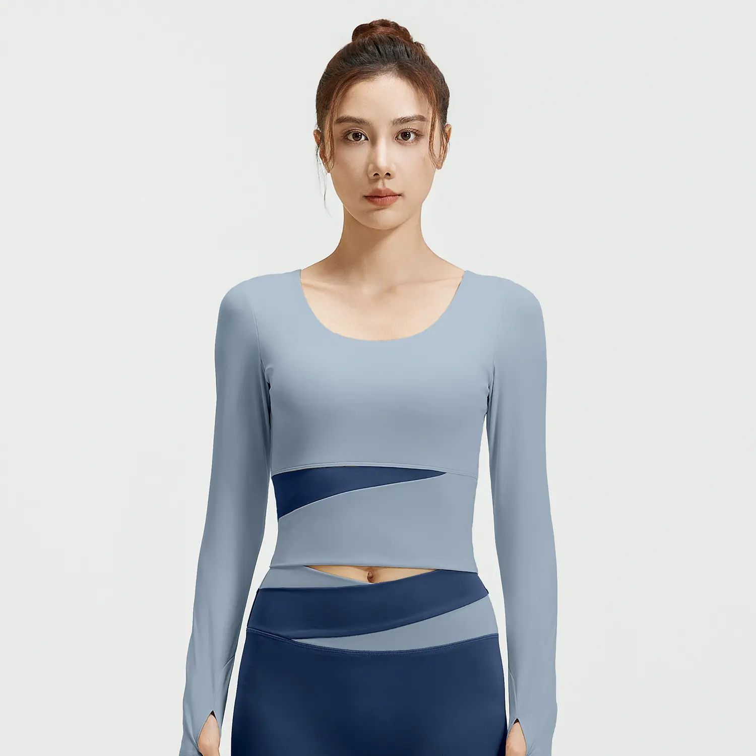 Juyitang peach color matching long-sleeved yoga clothes top nude and thin sports running fitness top female fitness femme