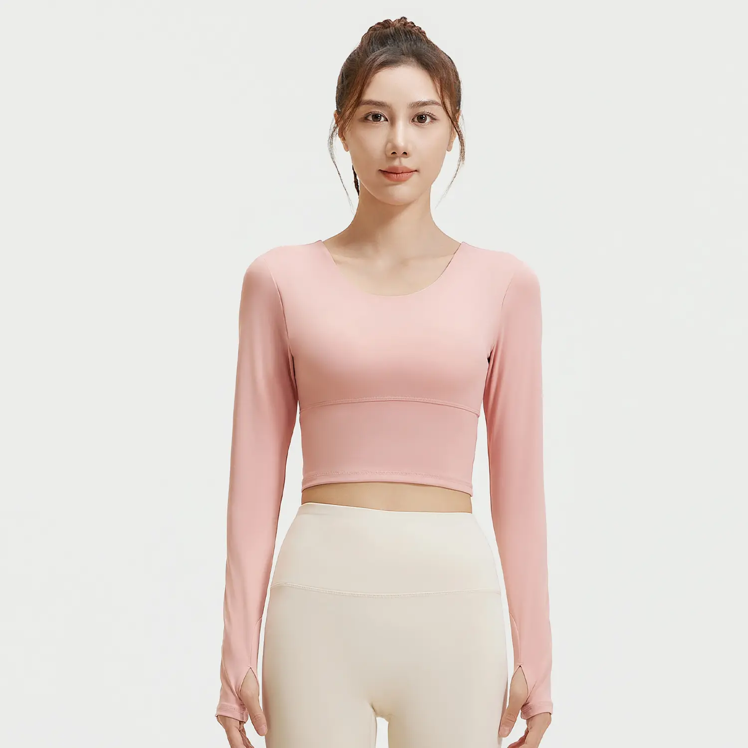Juyitang Cross Back Yoga Clothing No Bra Sports Top Skinny Fitness Yoga Long Sleeve Women