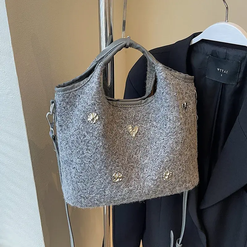 Super fire minority wool bag female new autumn and winter cross-body bag fashion tote bucket bag handbags