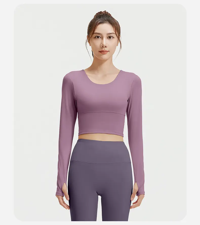 Juyitang Cross Back Yoga Clothing No Bra Sports Top Skinny Fitness Yoga Long Sleeve Women