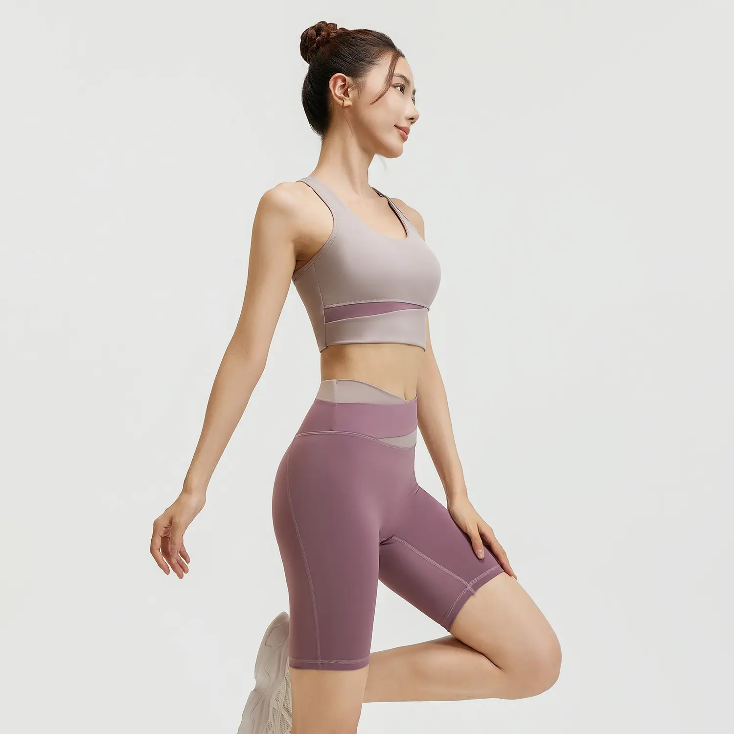 Juyitang color matching casual sports suit breathable fitness suit high elastic nude yoga suit women