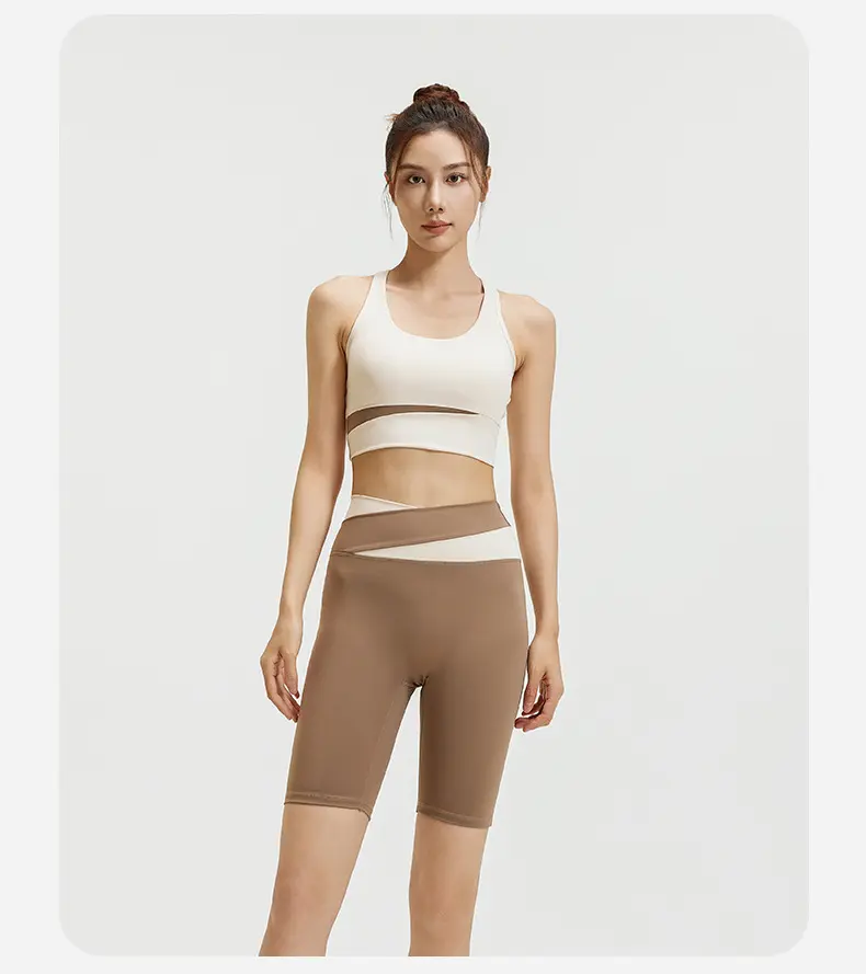 Juyitang color matching casual sports suit breathable fitness suit high elastic nude yoga suit women