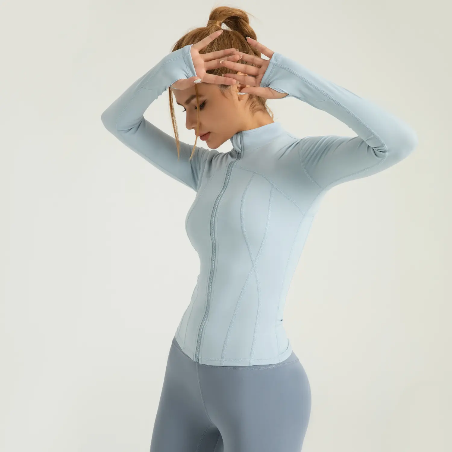 Cross-border area Naked yoga clothes Sports jacket Slim-fit nylon stand-up collar tight jacket Top Running fitness clothes
