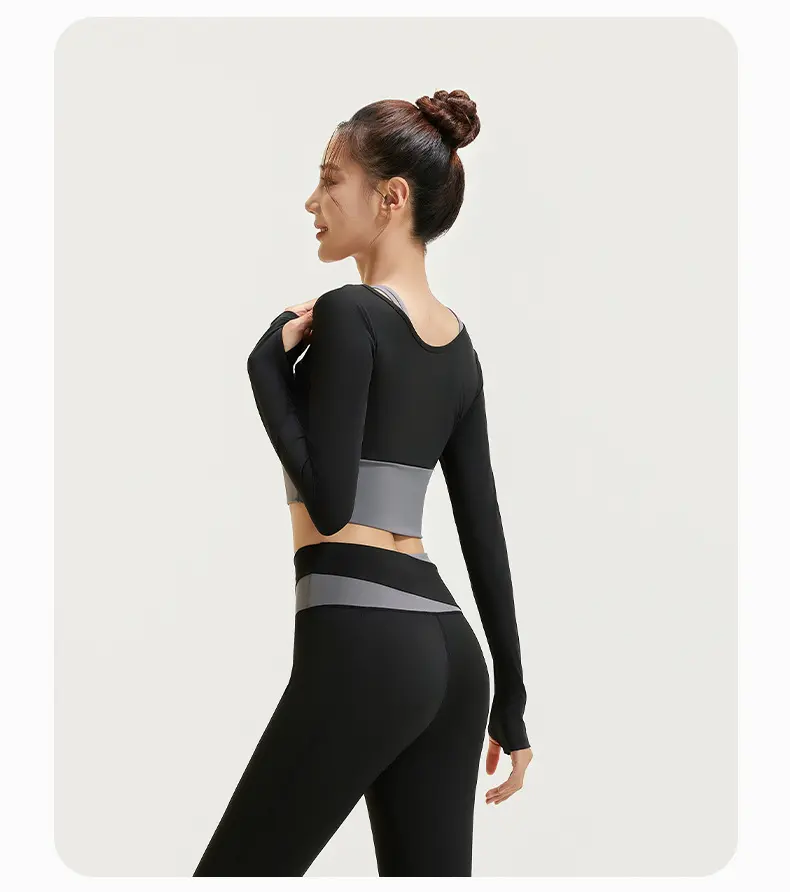 Juyitang fake two-piece yoga suit, bra-free nude suit, Pilates training fitness suit gym set women
