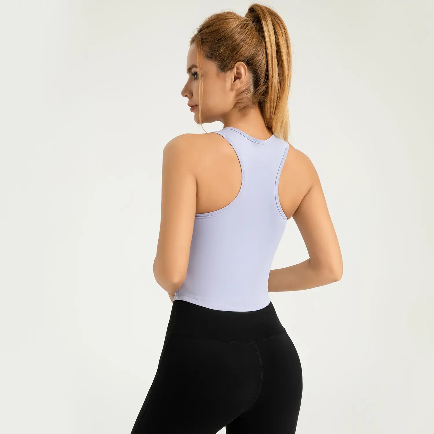 Cross-border area Peach Yoga Vest Integrated fixed round neck tight anti-light non-running cup sports vest