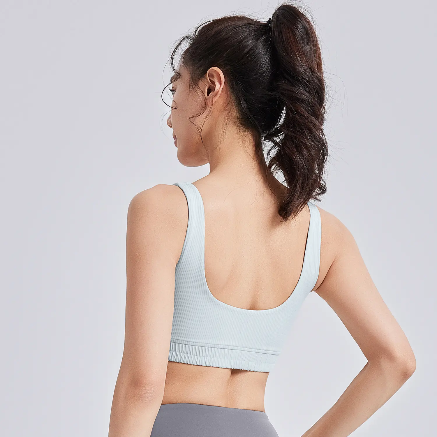 Juyatang Striped U-Shaped Yoga Bra Dopamine High Strength Shockproof Gathering Breasts Sports Bra