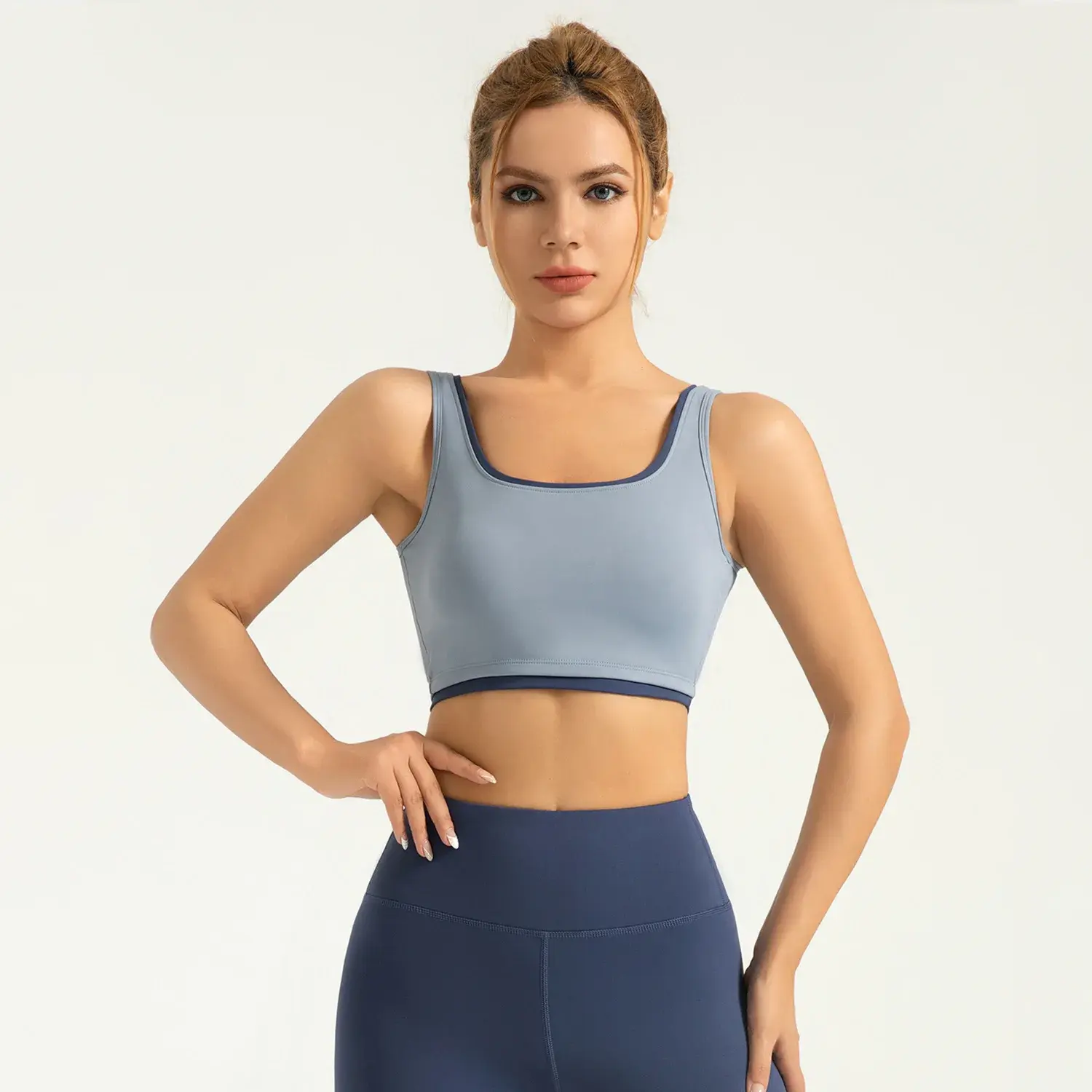 High elastic color matching rimmed sports vest, free bra, shock-proof yoga vest, sports bra