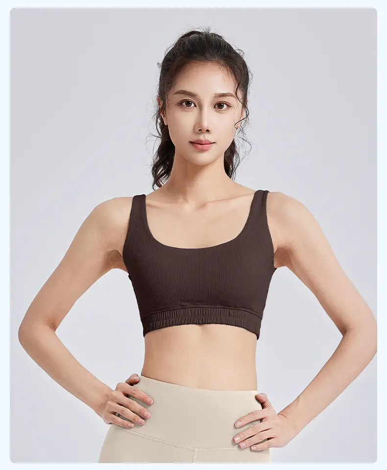 Juyatang Striped U-Shaped Yoga Bra Dopamine High Strength Shockproof Gathering Breasts Sports Bra