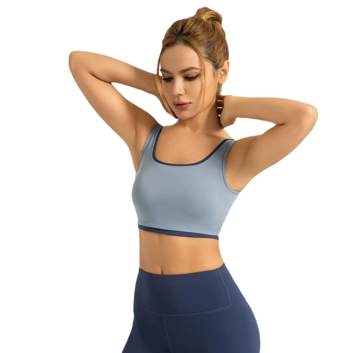 High elastic color matching rimmed sports vest, free bra, shock-proof yoga vest, sports bra