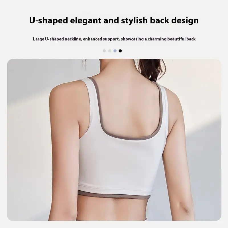 Juyitang high elastic color matching sports set gathers to show breasts and close sub-breasts shockproof yoga set