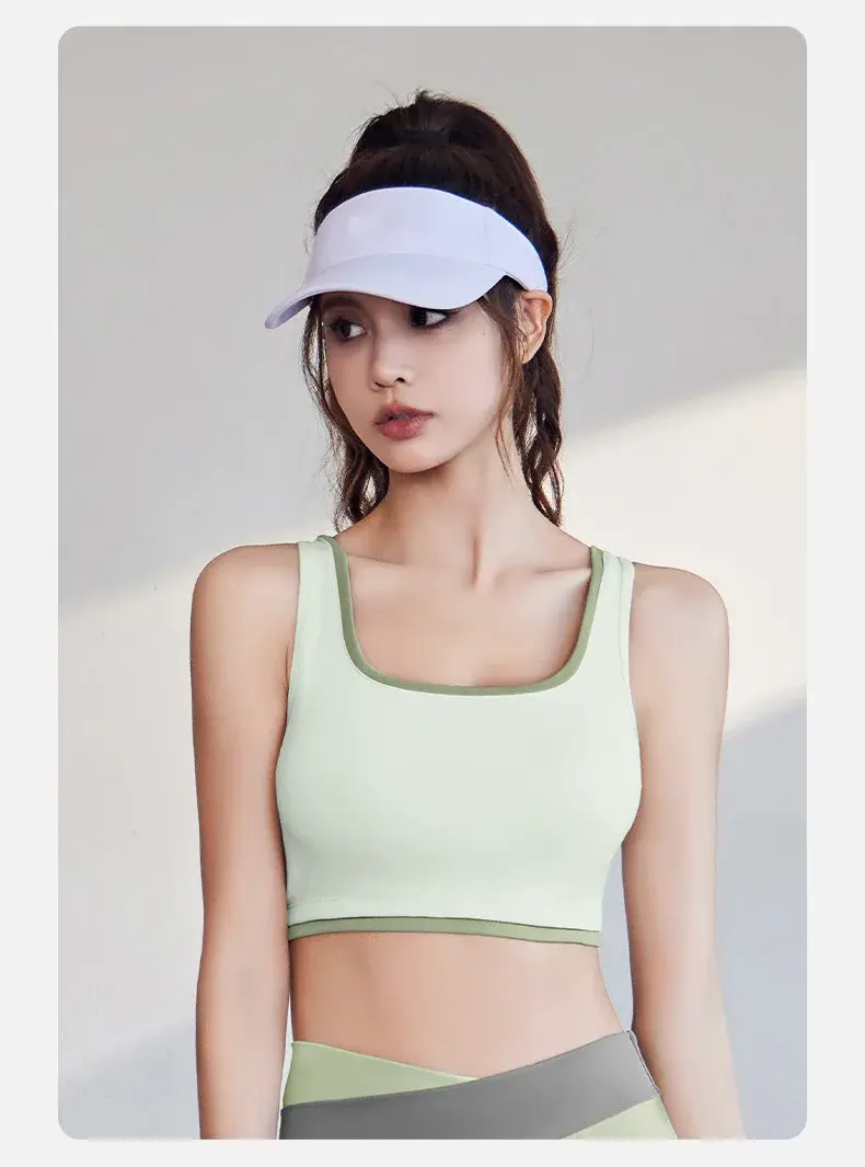 Juyitang high elastic color matching sports set gathers to show breasts and close sub-breasts shockproof yoga set