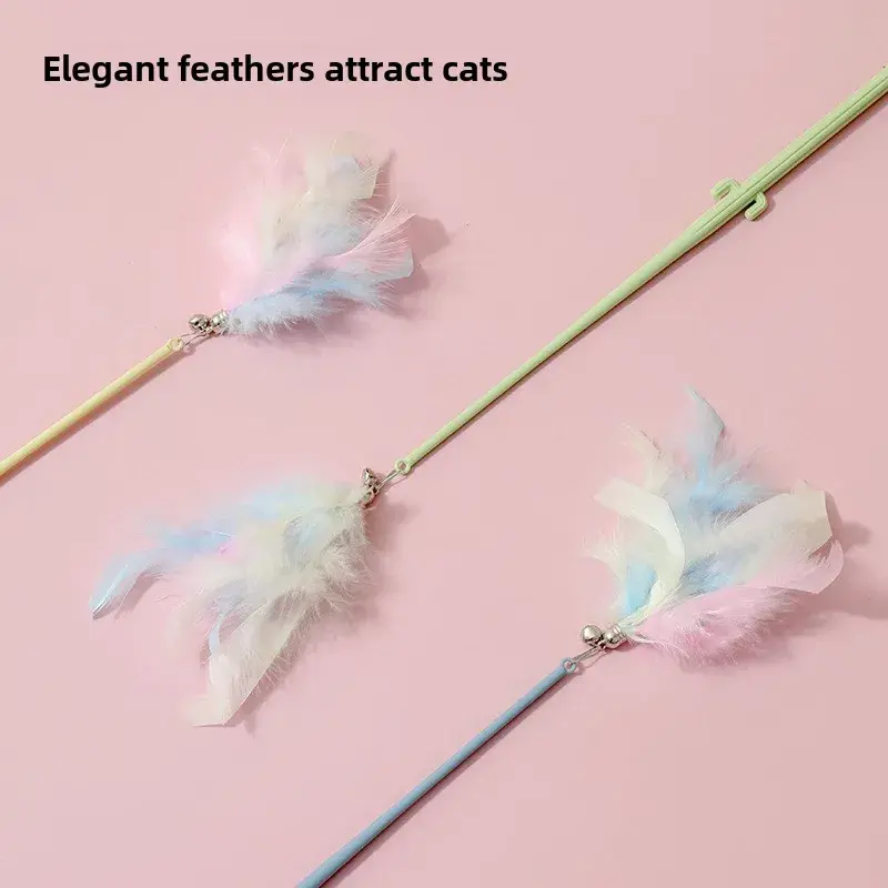 Cat toy cat ticker stick Durable long pole cat ticker wand Feather cat ticker stick Self hi amuse cat toy set