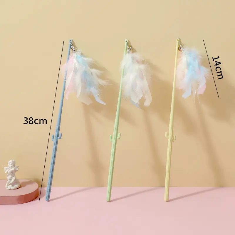 Cat toy cat ticker stick Durable long pole cat ticker wand Feather cat ticker stick Self hi amuse cat toy set
