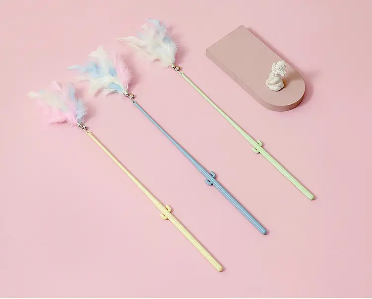 Cat toy cat ticker stick Durable long pole cat ticker wand Feather cat ticker stick Self hi amuse cat toy set