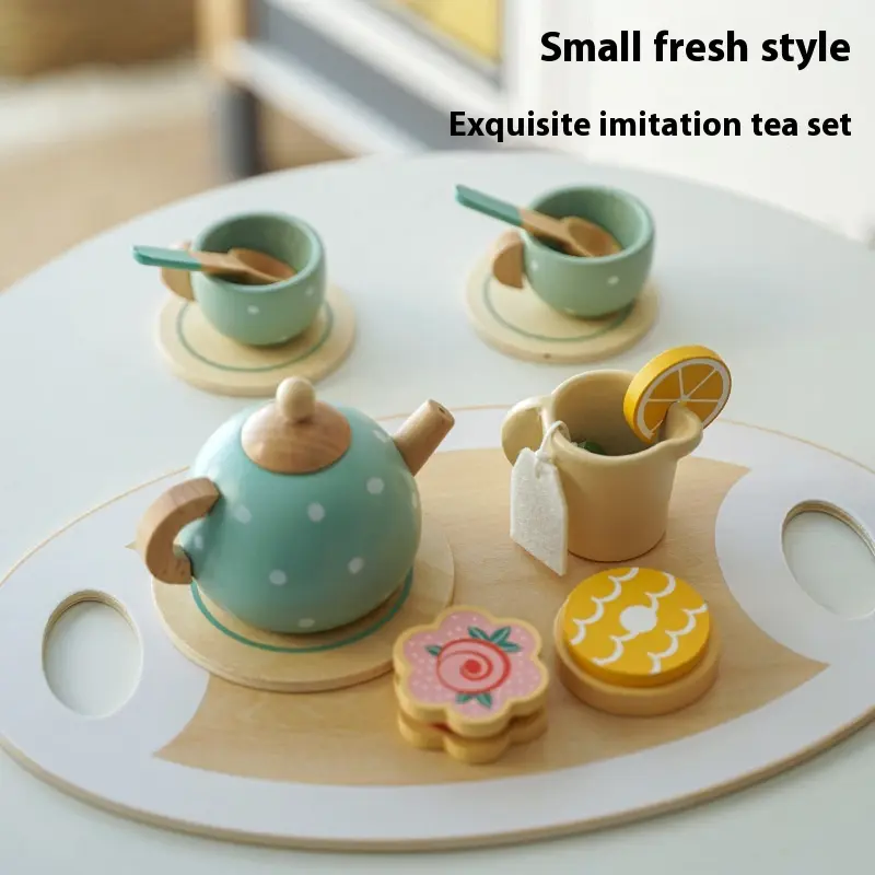 Children early education simulation afternoon tea dessert cake sale tea pot cup tea set wooden toys food toys for children